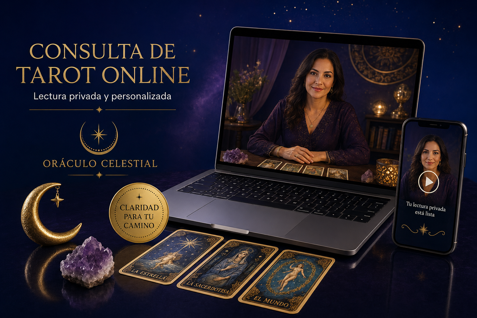 Mockup de consulta de tarot online personalizada con video privado