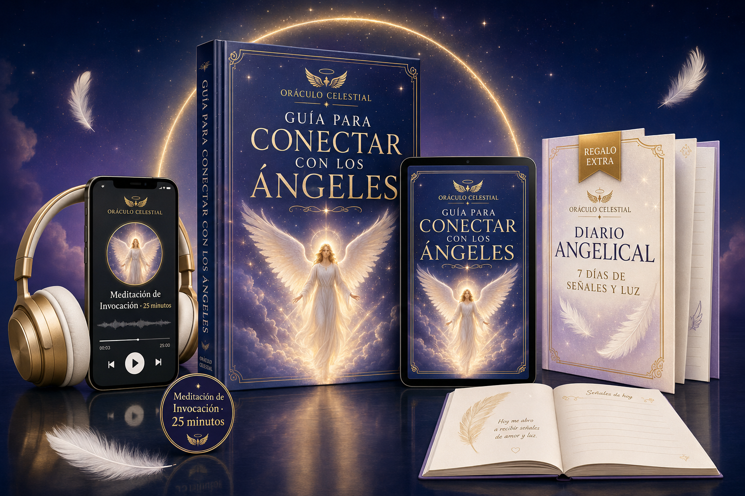 Paquete digital Guía Para Conectar Con Los Ángeles con meditación de 25 minutos y Diario Angelical de 7 días