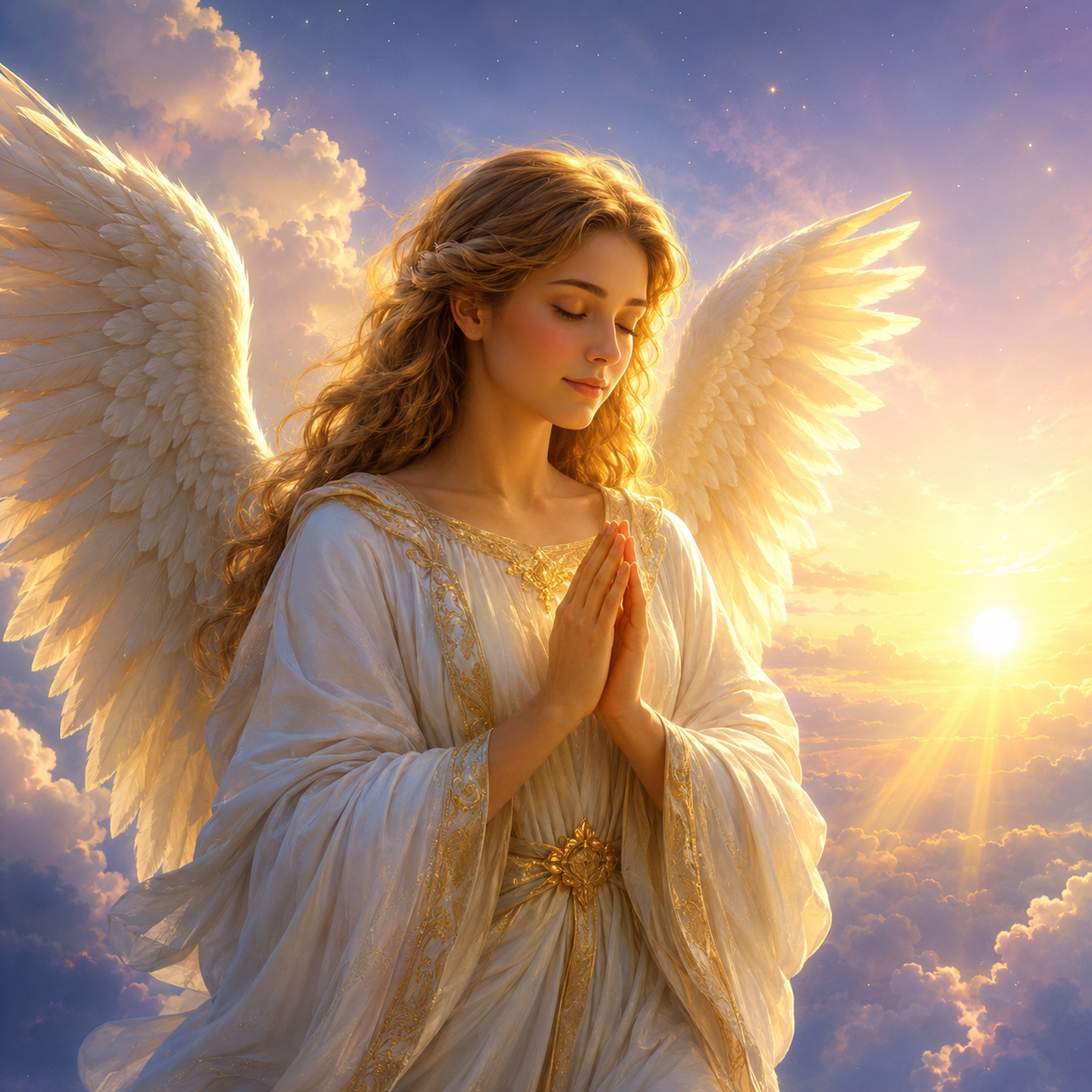 Ángel frente a un micrófono celestial