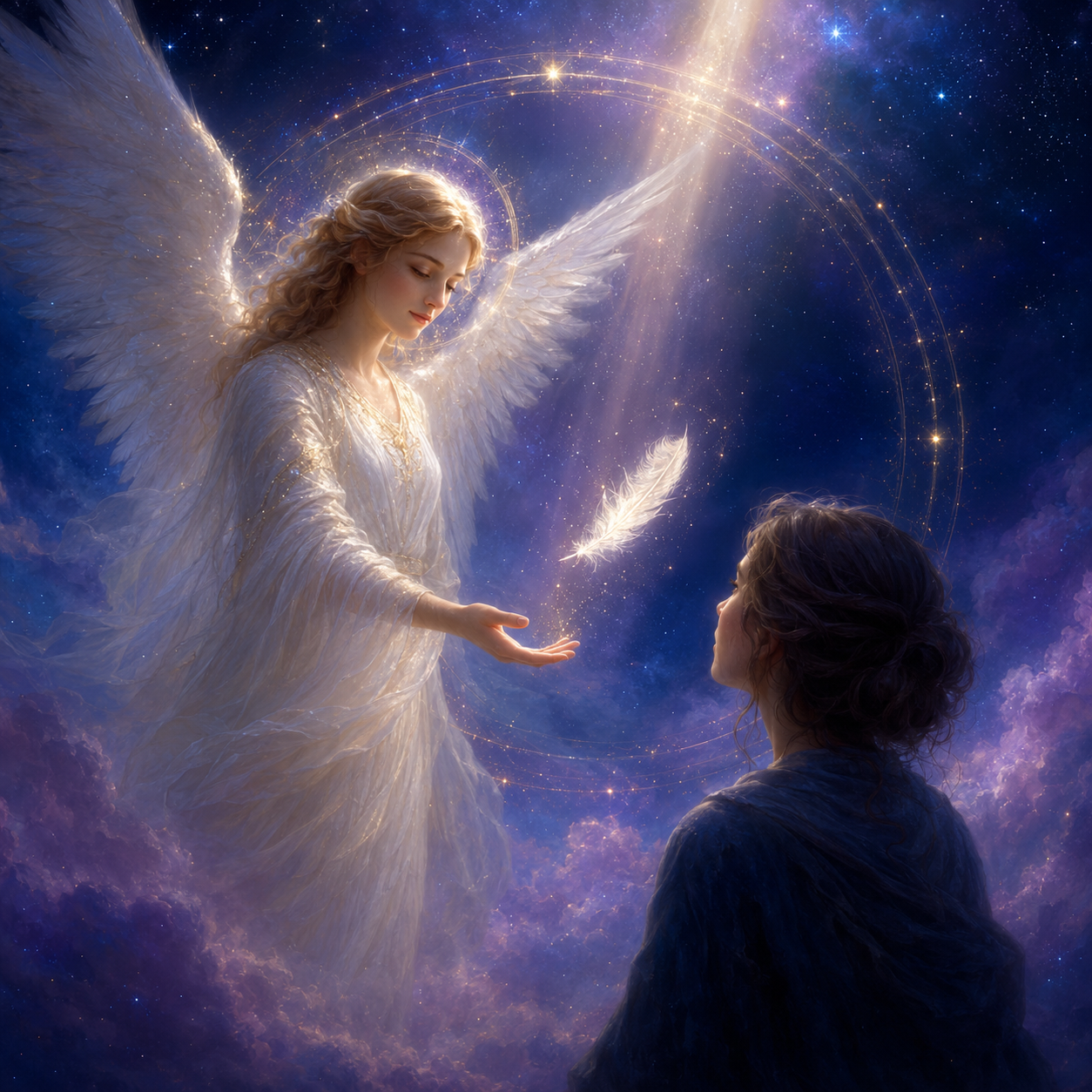 Ángel grabando un pódcast celestial